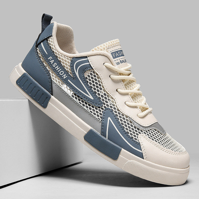 Men's Silver, Cream and Gray Mesh Retro Trainer Sneakers