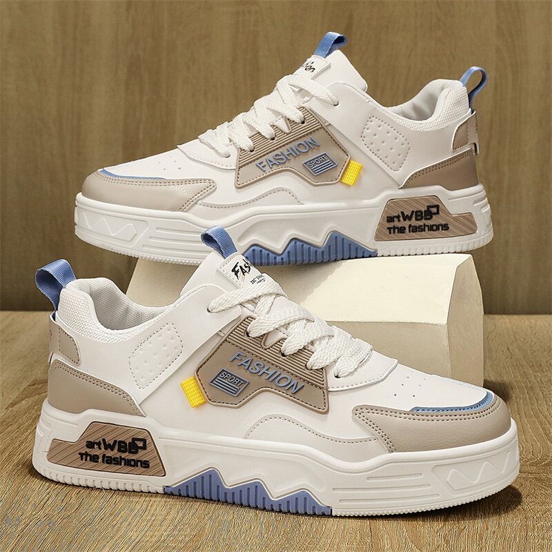 Men's White, Cream and Beige Platform Retro Trainer Sneakers