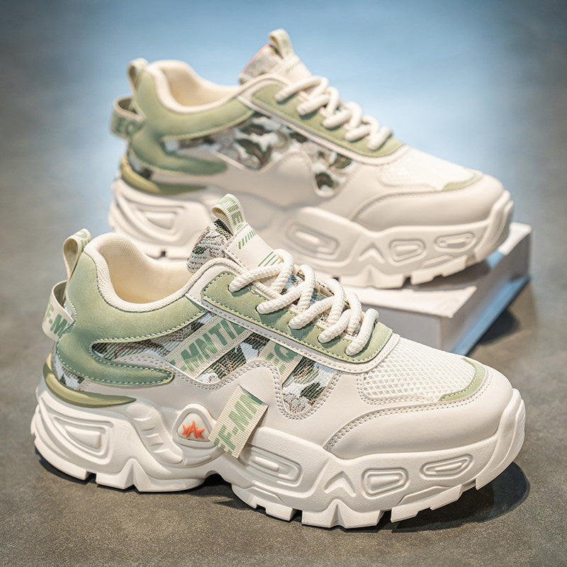 Men's White, Beige and Cream Mesh Platform Casual Sneakers