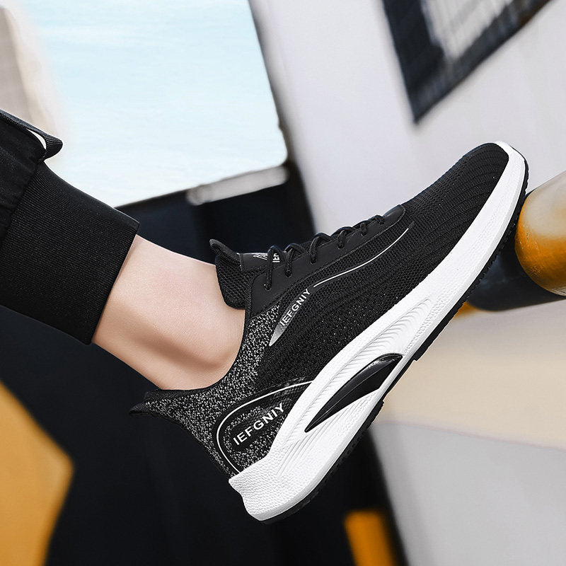 Men's White, Black and Navy Mesh Running Sneakers