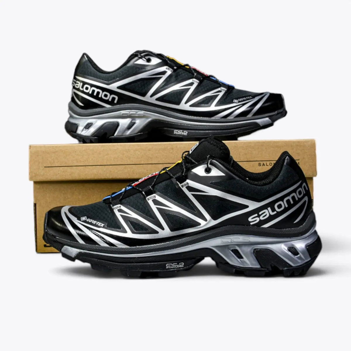 Salomon XT-6 GORE-TEX – Black / Footwear Silver | PFC-Free Waterproof Reflective EnergyCell Trail Sneaker