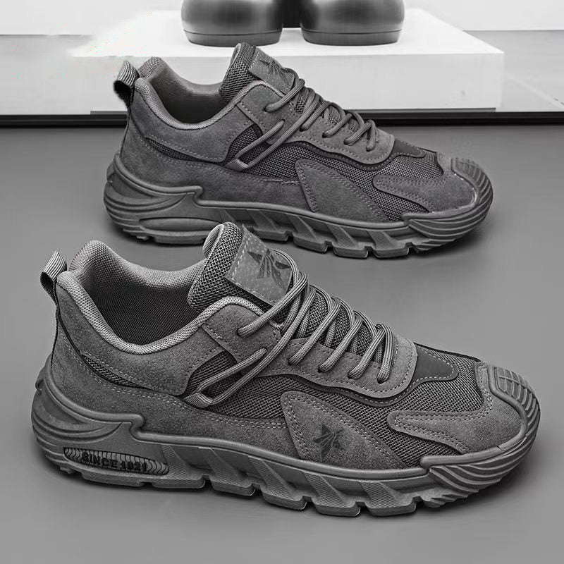 Men's Gray, Olive and Navy Retro Trainer Sneakers