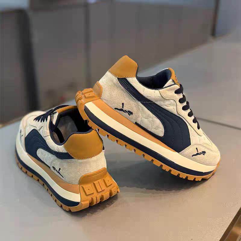Men's Beige and Black Retro Running Sneakers