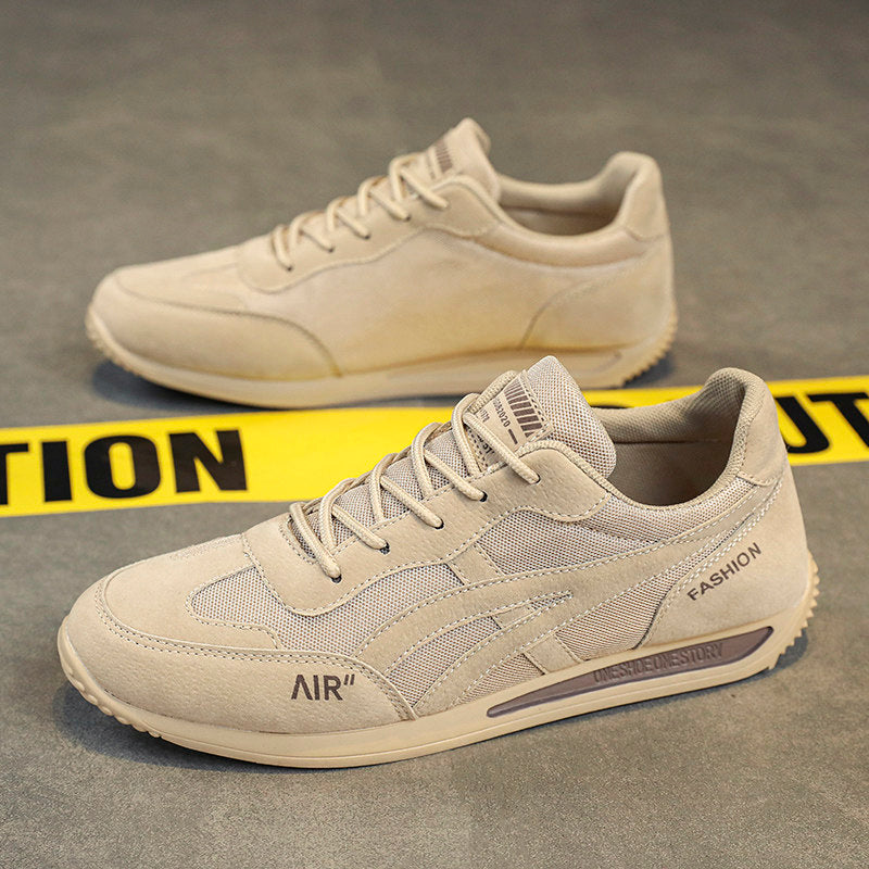 Men's Beige, Gray and Sage Green Mesh Retro Trainer Sneakers
