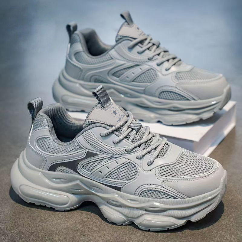 Men's Silver, Gray and Sage Green Mesh Platform Running Sneakers