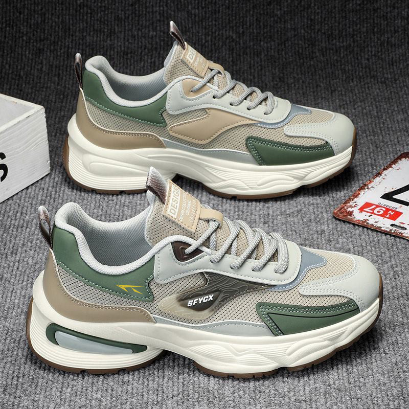 Men's White and Green Chunky Running Sneakers