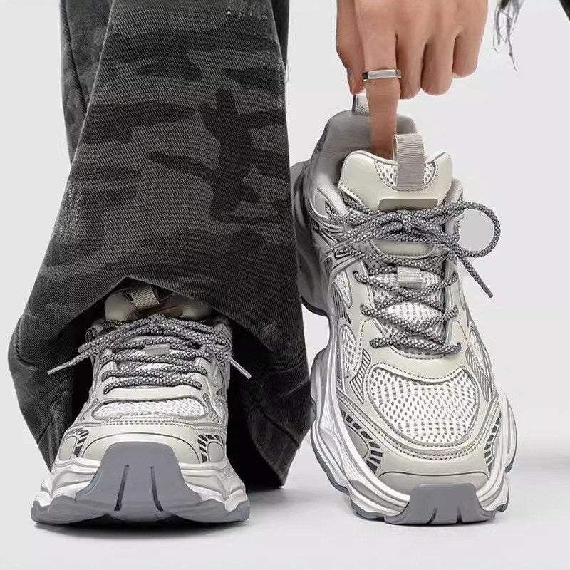 Men's White, Black and Navy Platform Running Sneakers