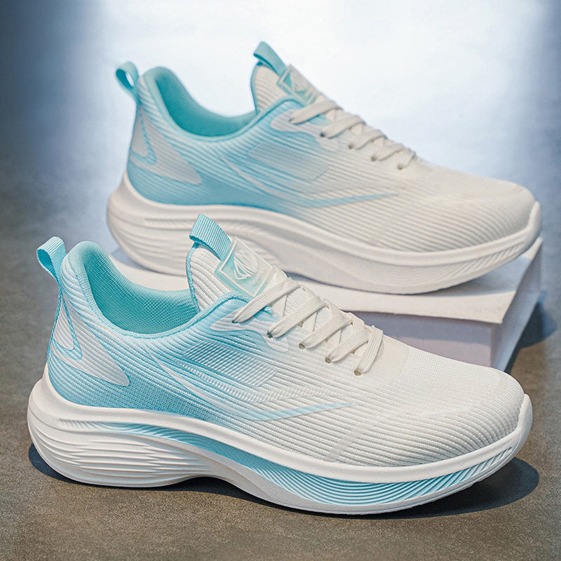 Men's White, Silver and Cream Mesh Platform Running Sneakers