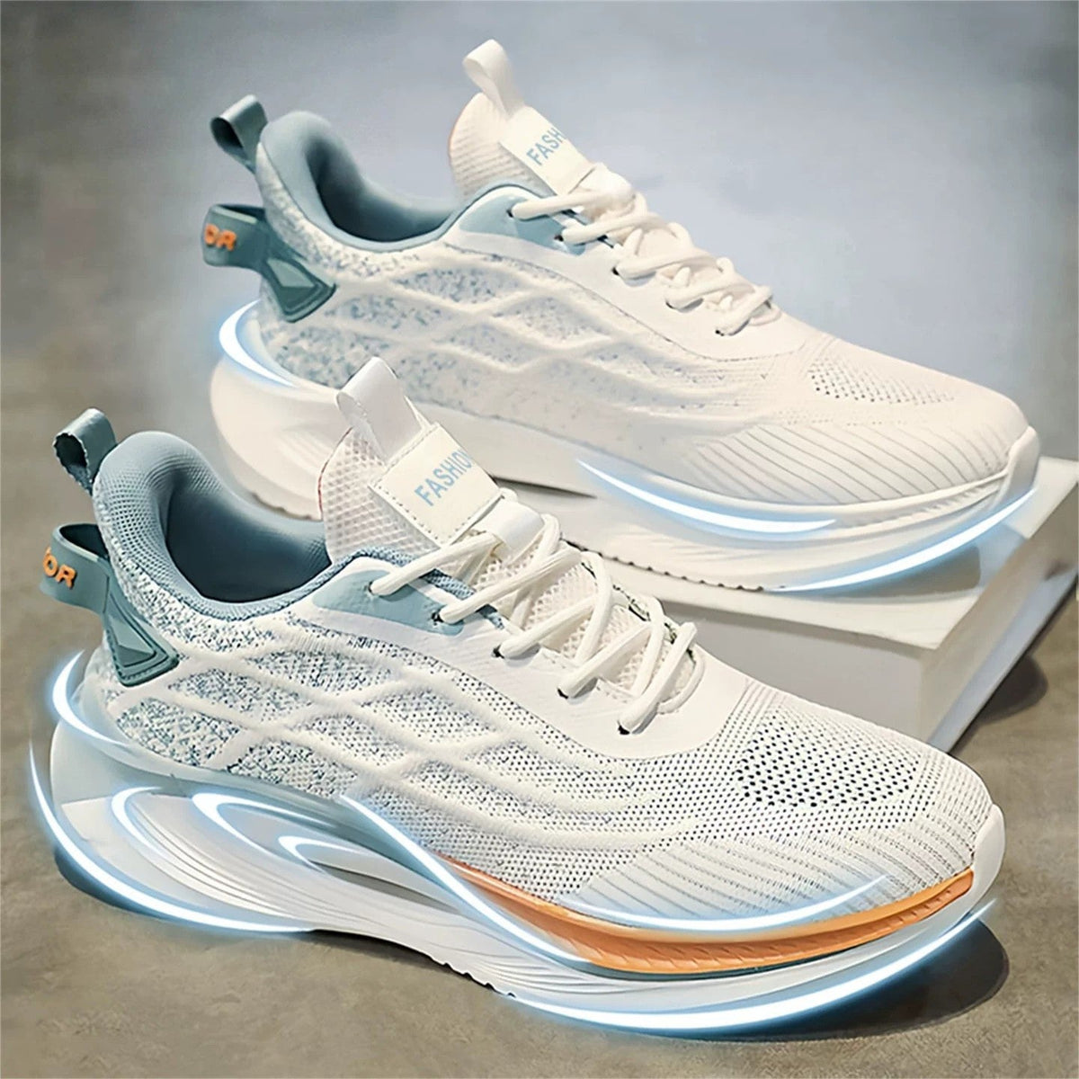 Men's White, Silver and Cream Mesh Platform Running Sneakers