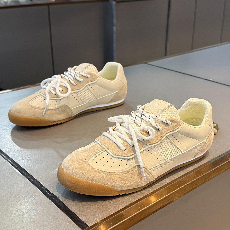 Men's Beige Retro Gum-Sole Trainer Sneakers