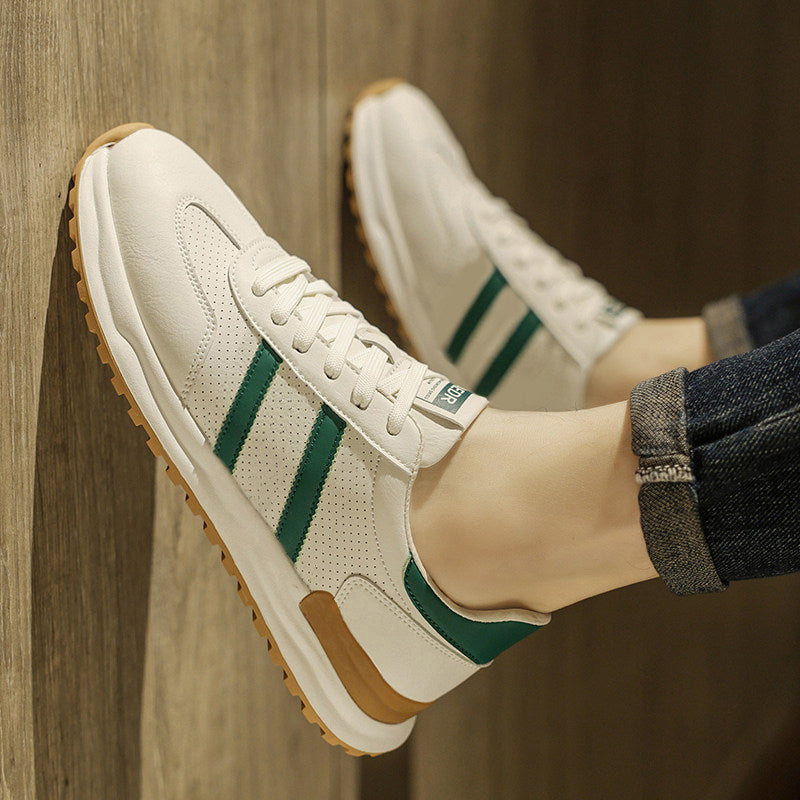 Men's White and Green Retro Trainer Sneakers