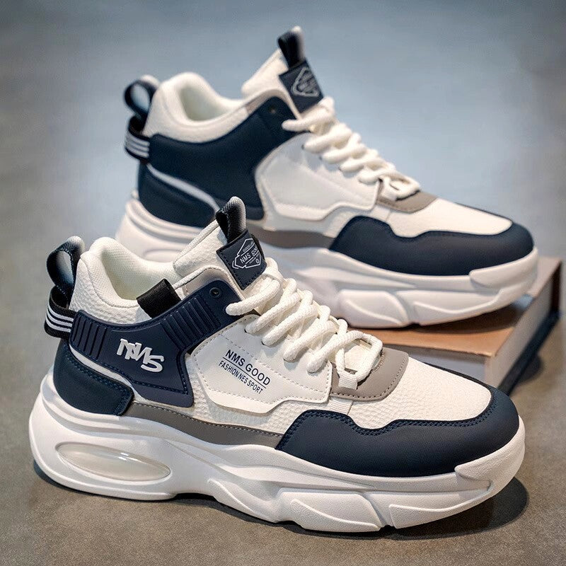 Men's Silver, Cream and Black Platform High-Top Sneakers