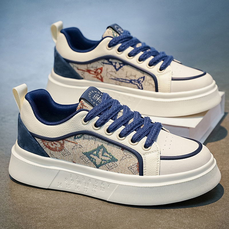 Men's Silver, Cream and Gray Platform Retro Trainer Sneakers