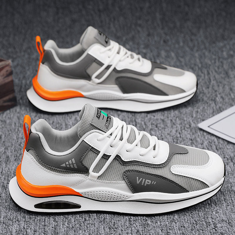 Men's Gray White and Orange Running Sneakers
