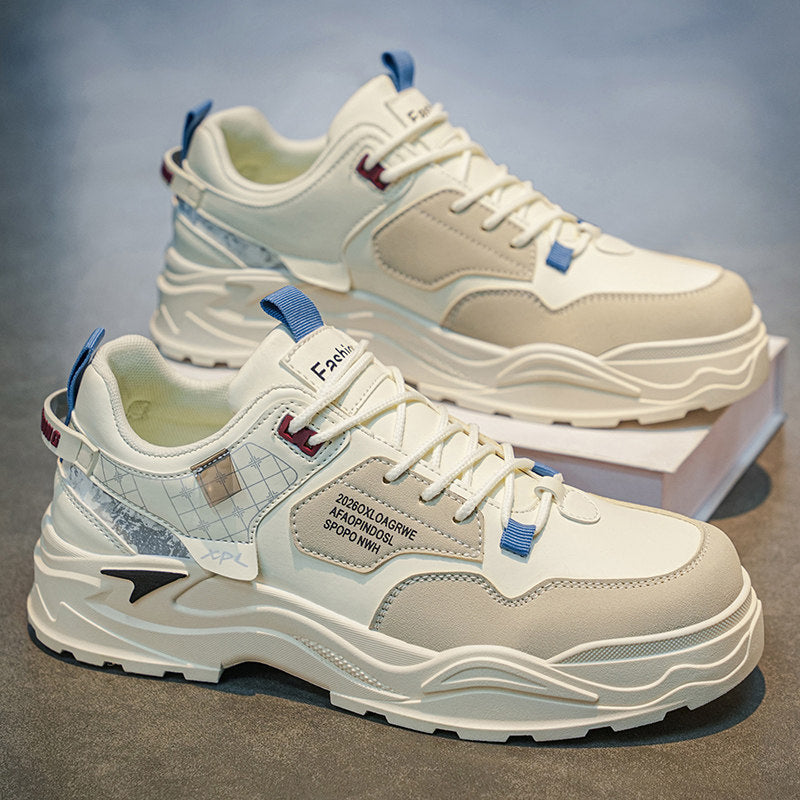 Men's Silver, Beige and Sage Green Casual Sneakers
