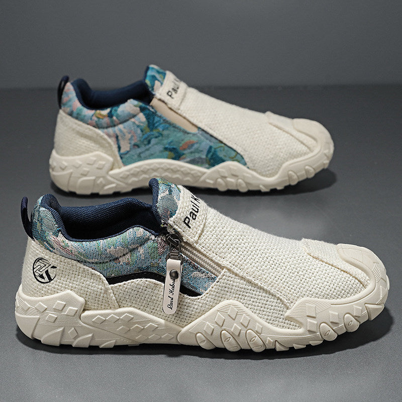 Men's Gray and Aqua Slip-On Outdoor Sneakers