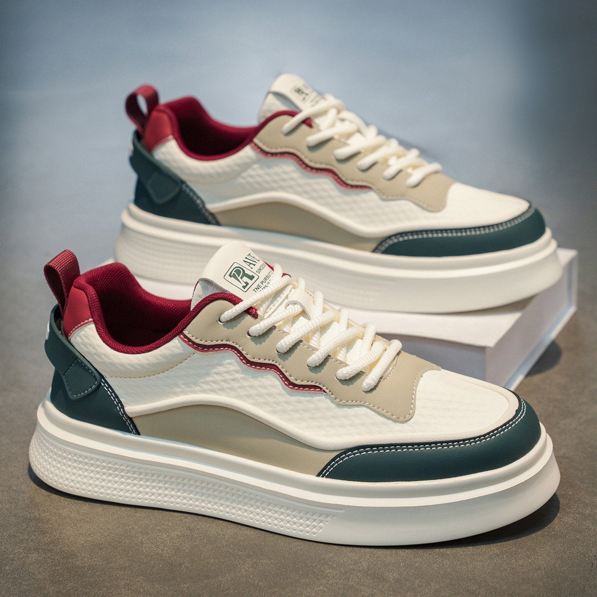Men's Silver, Beige and Cream Retro Trainer Sneakers