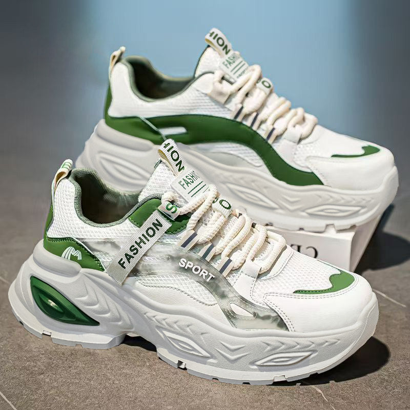 Men's White, Silver and Cream Mesh Platform Casual Sneakers