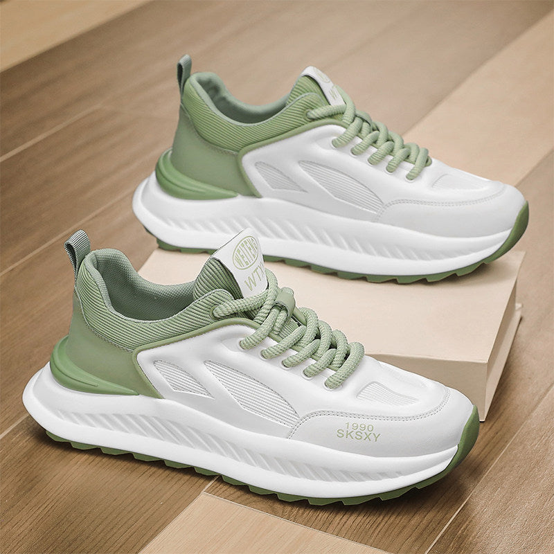 Men's White and Sage Platform Running Sneakers