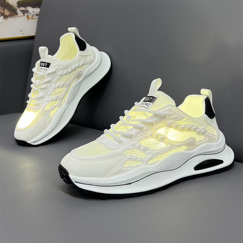 Men's Cream, Gray and Green Mesh Casual Sneakers