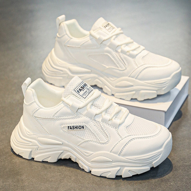 Men's White, Cream and Silver Mesh Platform Casual Sneakers