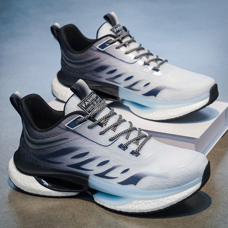 Men's White, Silver and Black Mesh Running Sneakers