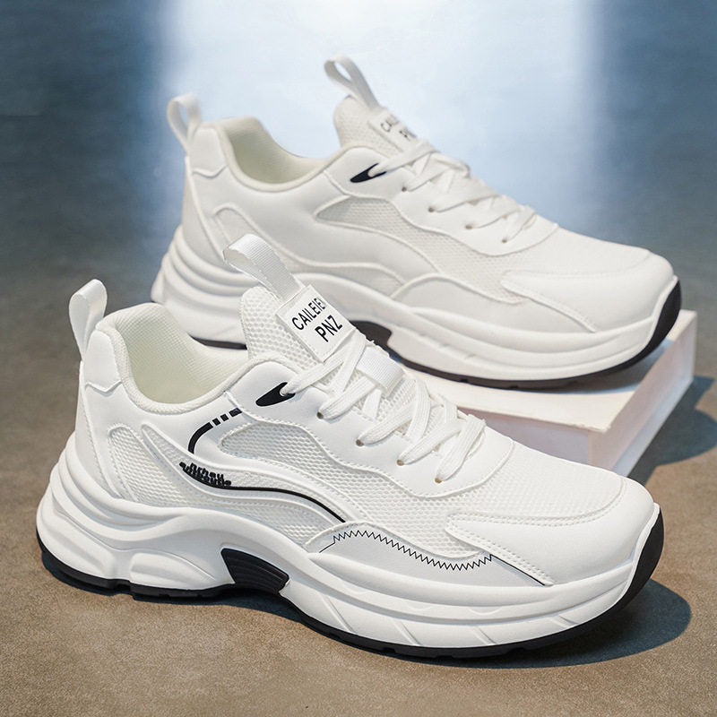 Men's White, Cream and Silver Mesh Platform Running Sneakers