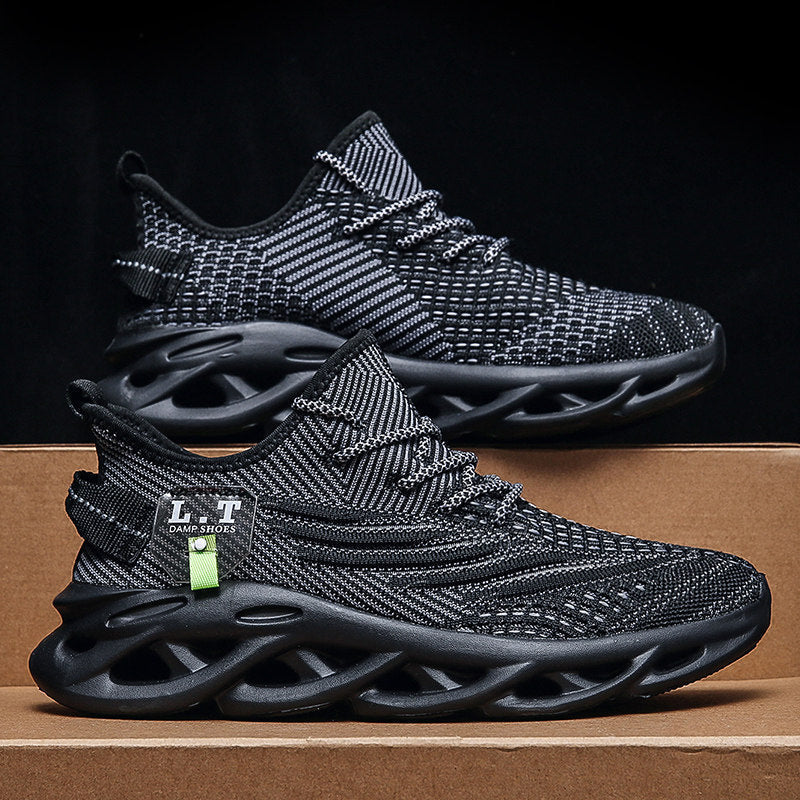 Men's Black, Navy and Green Mesh Running Sneakers