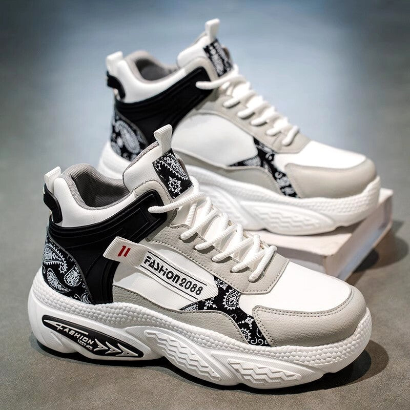 Men's White and Black High-Top Chunky Sneakers