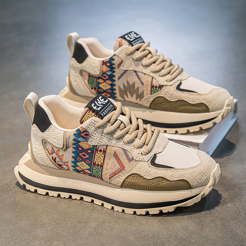 Men's Beige Multi-Color Patterned Running Sneakers