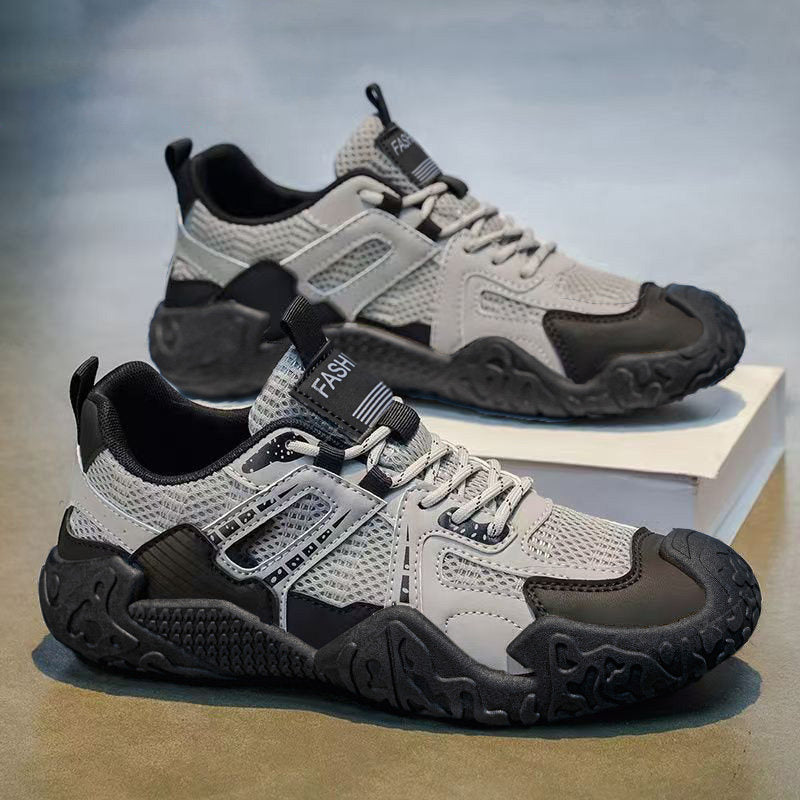 Men's Silver, Black and Navy Mesh Outdoor Walking Sneakers