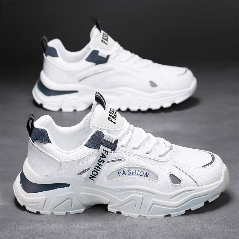 Men's White, Black and Silver Mesh Platform Casual Sneakers