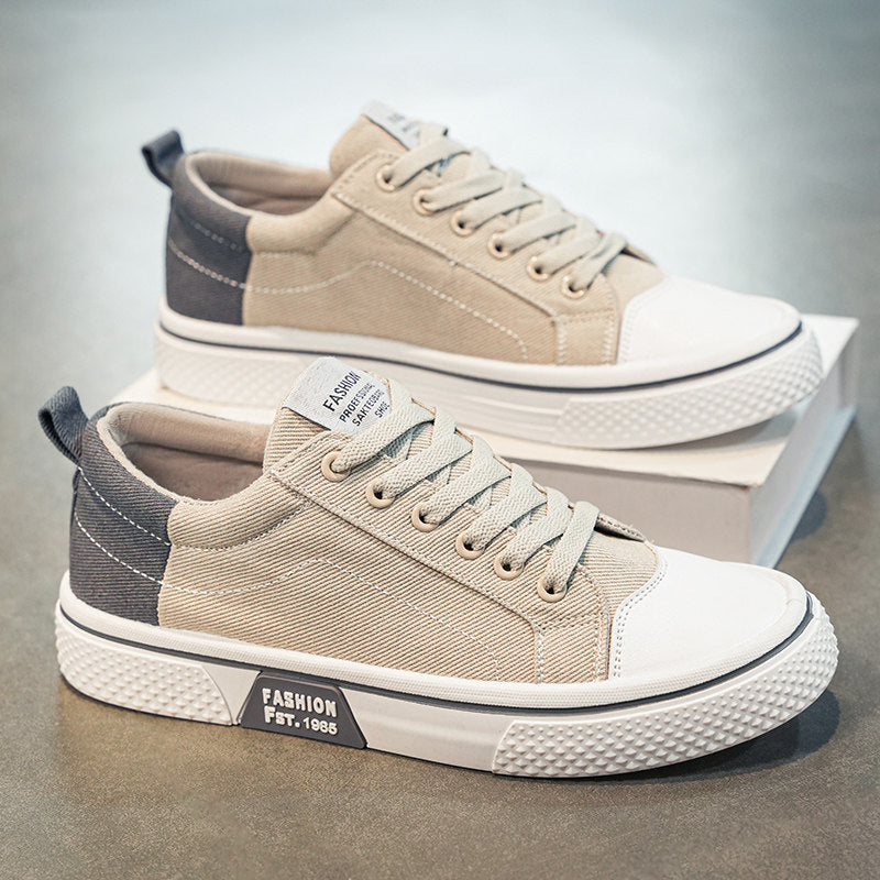 Men's Beige and Gray Canvas High-Top Sneakers