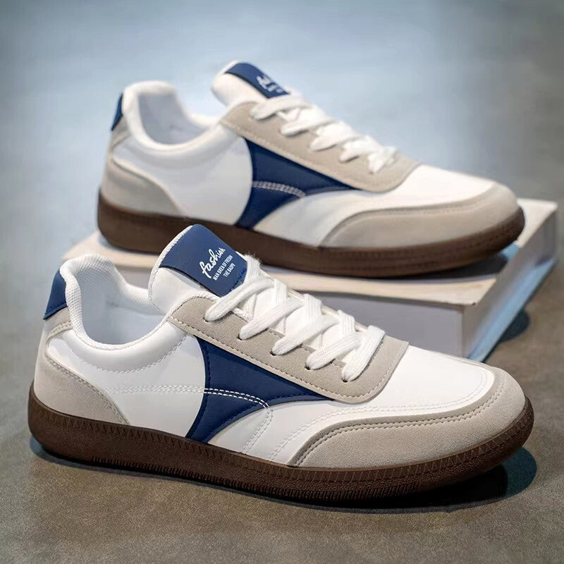 Men's White Navy and Brown Gum-Sole Sneakers