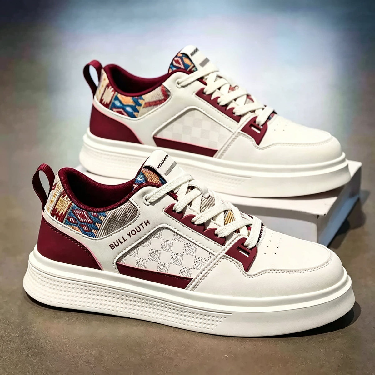 Men's White, Cream and Silver Platform Retro Trainer Sneakers