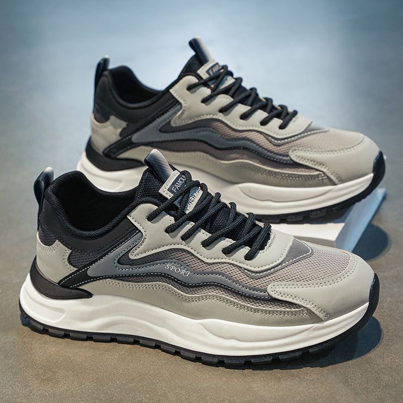 Men's Silver, Black and Navy Mesh Platform Running Sneakers