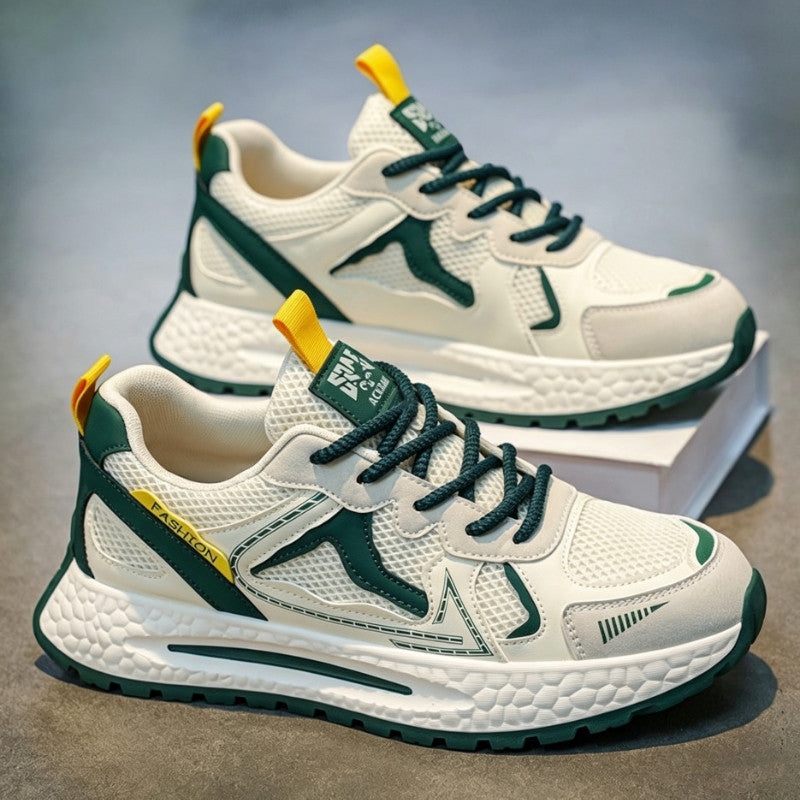 Men's White, Silver and Cream Mesh Platform Running Sneakers