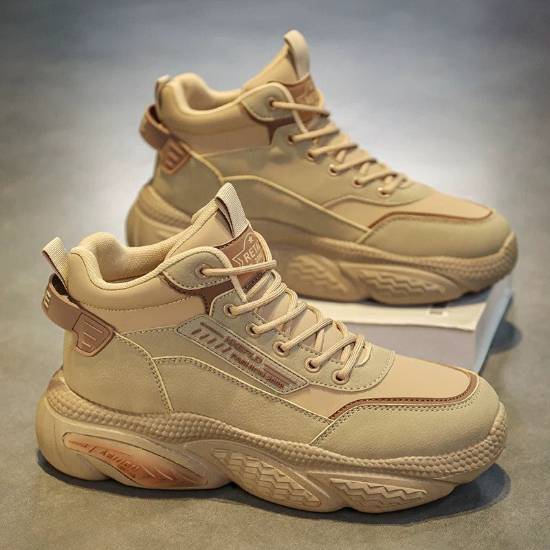 Men's Tan, Silver and Beige Platform Outdoor Walking Sneakers