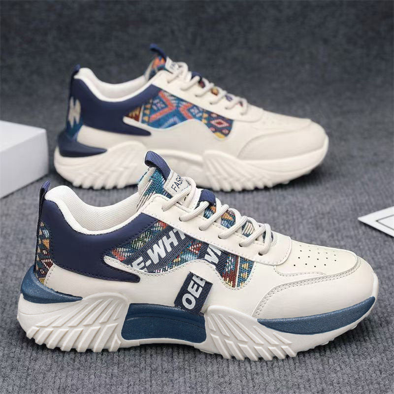 Men's White, Navy and Cream Platform Running Sneakers