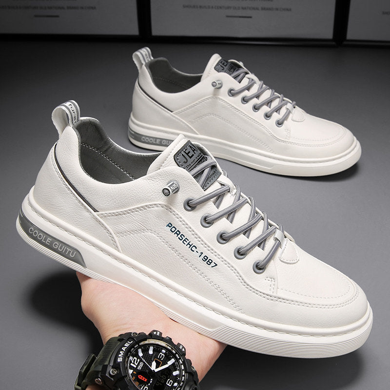 Men's White and Gray Platform Low-Top Sneakers