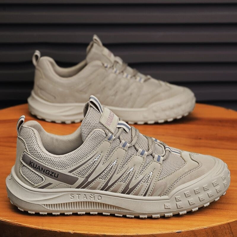 Men's Sage Green, Black and Silver Outdoor Walking Sneakers