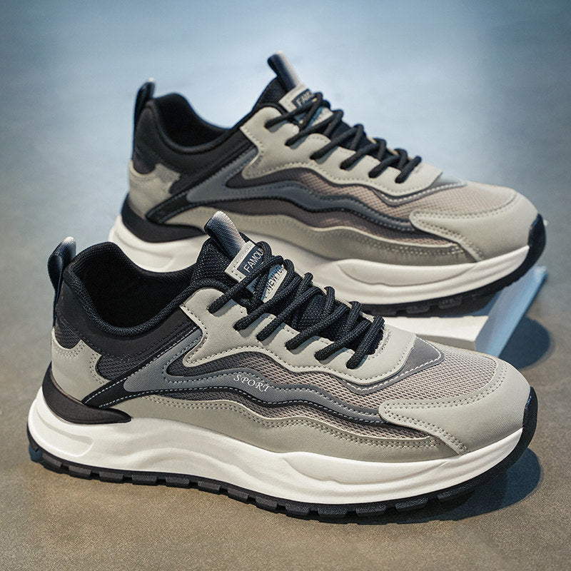 Men's Silver, Black and Navy Mesh Platform Running Sneakers