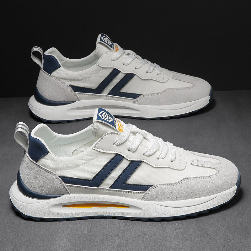 Men's White and Navy Retro Trainer Sneakers