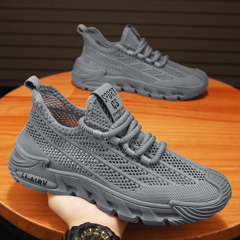Men's Gray, Black and Orange Mesh Casual Sneakers