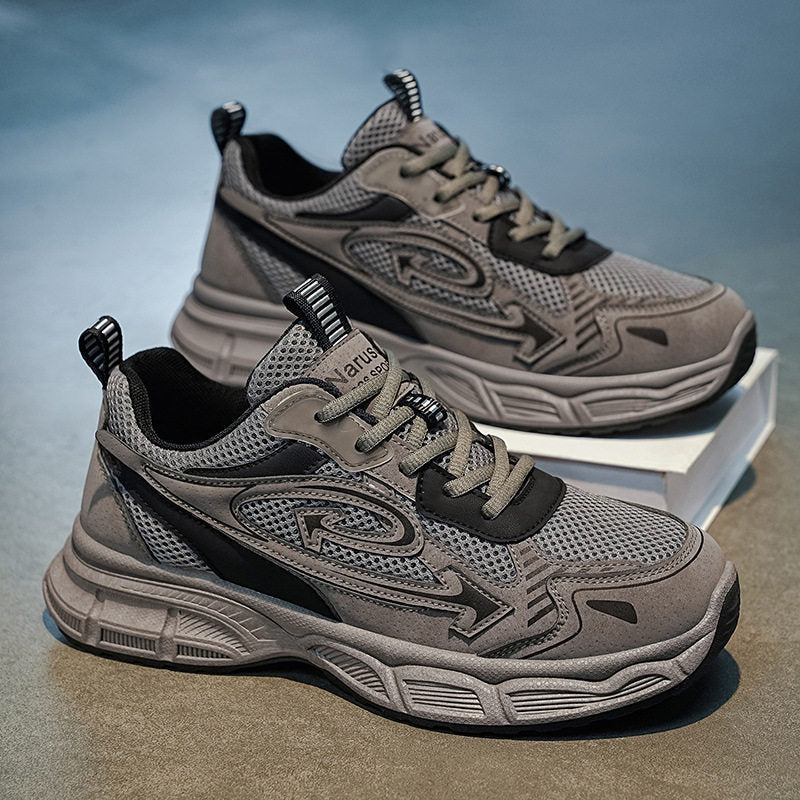 Men's Gray, Olive and Black Mesh Platform Outdoor Walking Sneakers