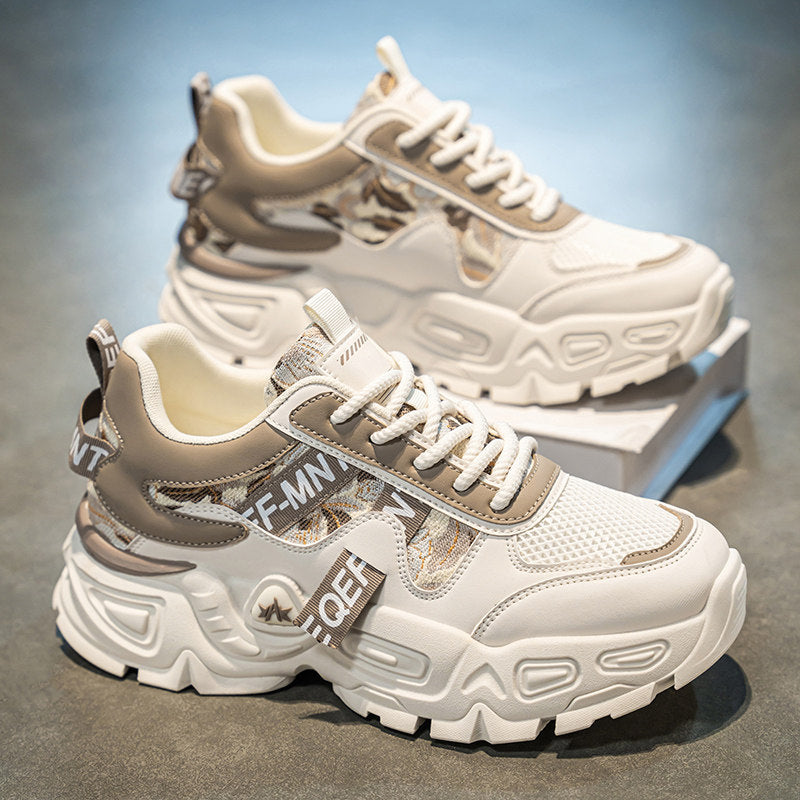 Men's White, Cream and Silver Platform Running Sneakers