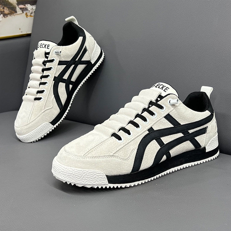 Men's White and Black Striped Retro Sneakers