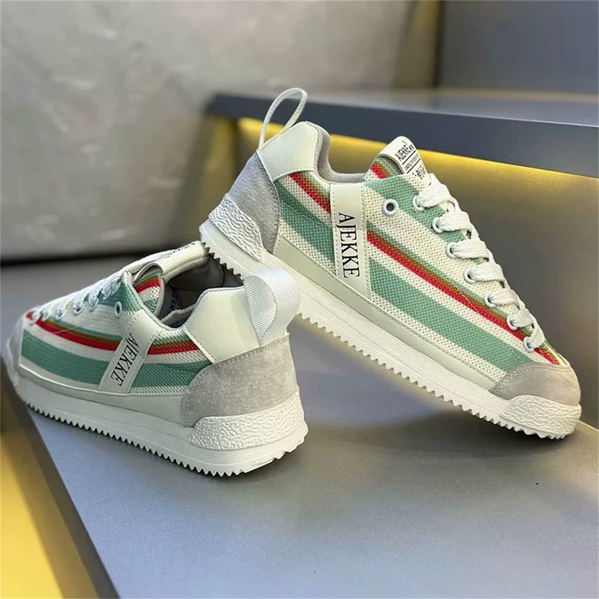 Men's Beige Sage and Coral Retro Sneakers