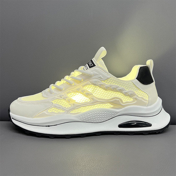 Men's Cream, Gray and Green Mesh Casual Sneakers