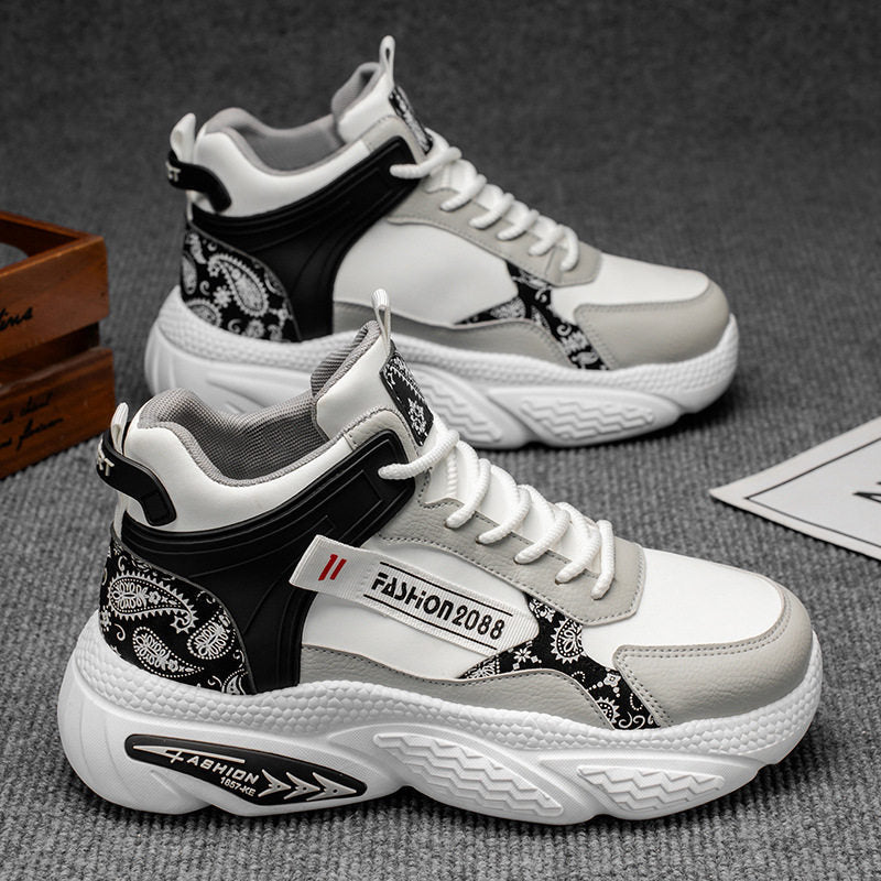 Men's White and Black High-Top Chunky Sneakers
